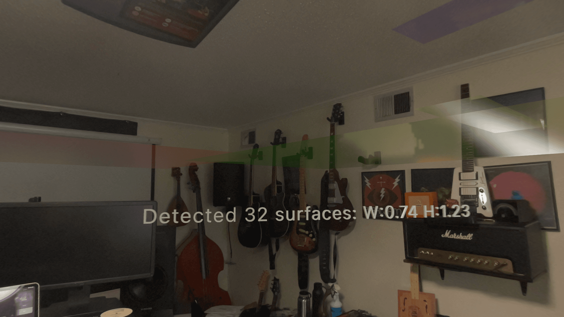 Surface detection — 32 planes mapped across the studio.